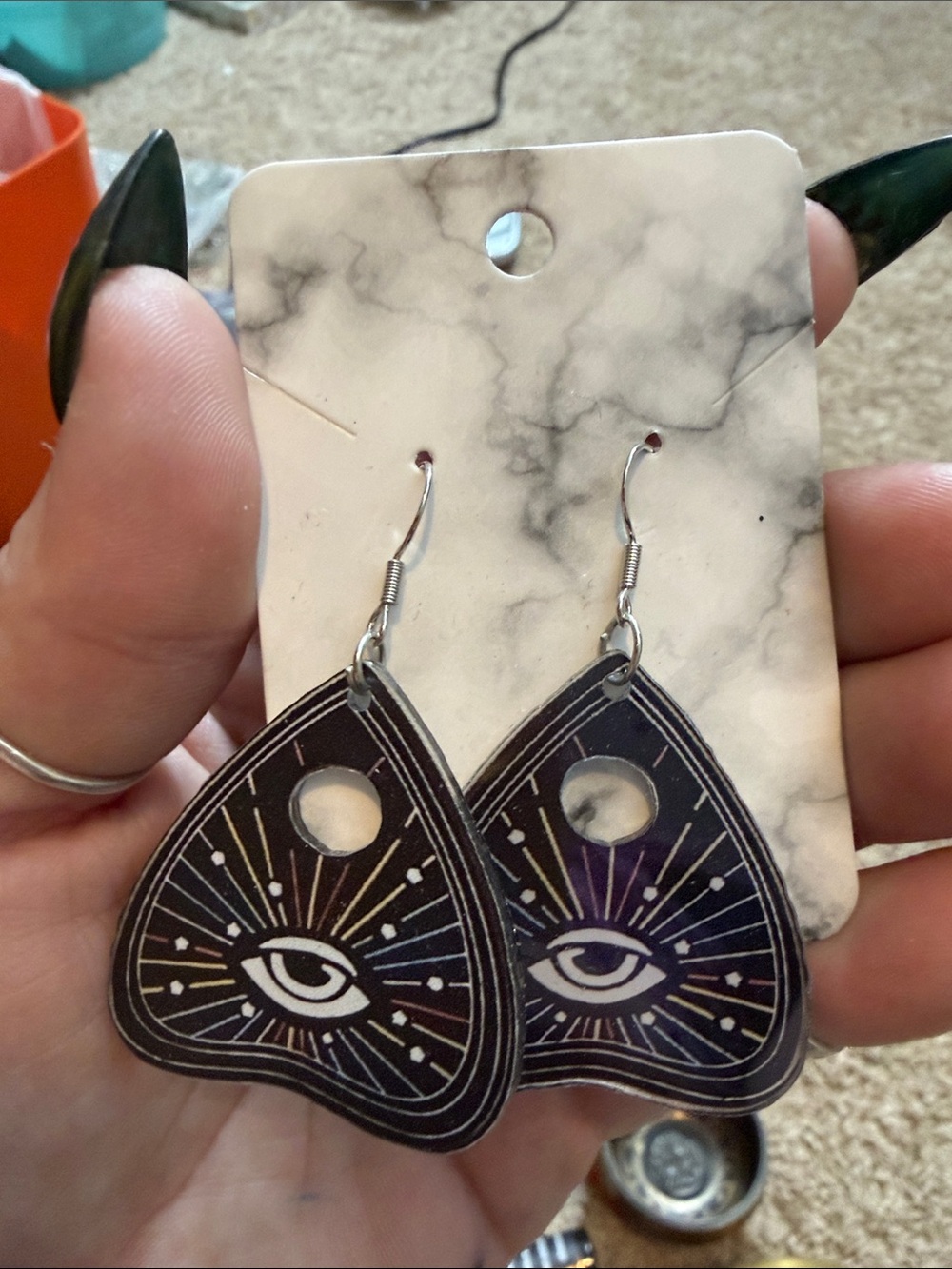 Mystic Eye Planchette Drop Earrings - Black